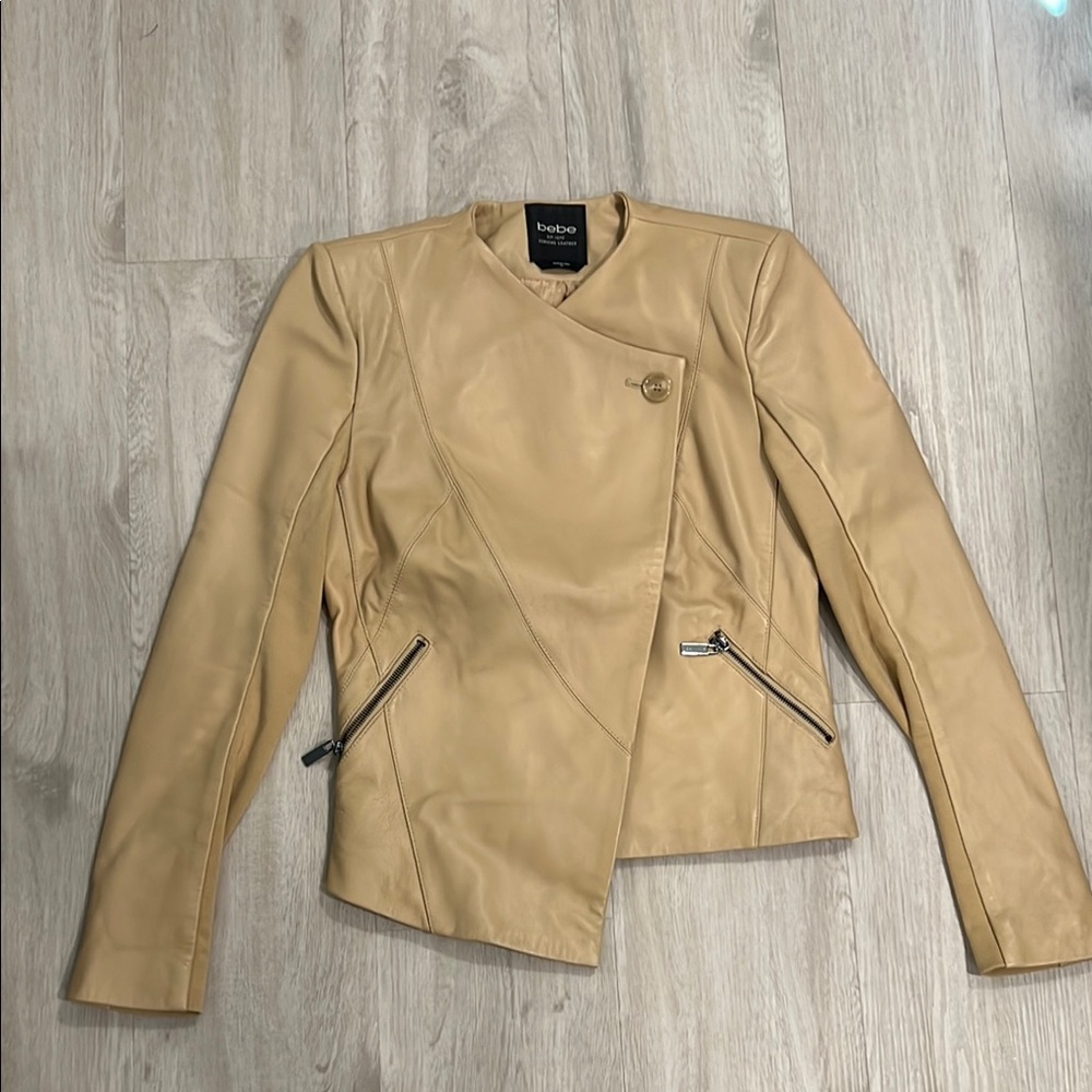 Bebe Tan Asymmetrical Leather Jacket